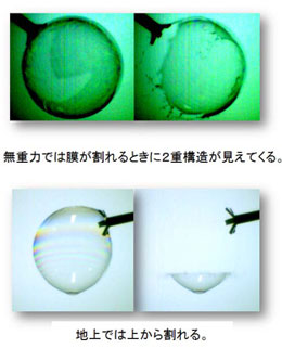 無重力空間でシャボン玉はどう割れるのか